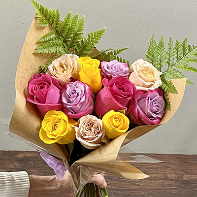 Wrapped Colored Rose Bouquet